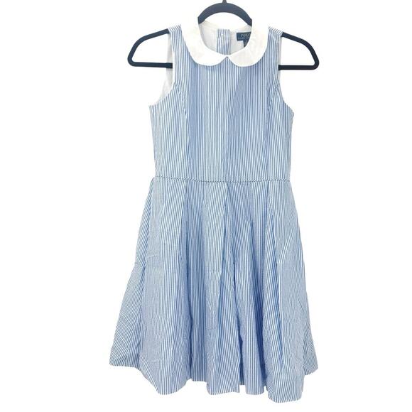 Polo Ralph Lauren Girl's Seersucker Fit-and-Flare Dress Blue/White Girls Size M - Picture 3 of 11